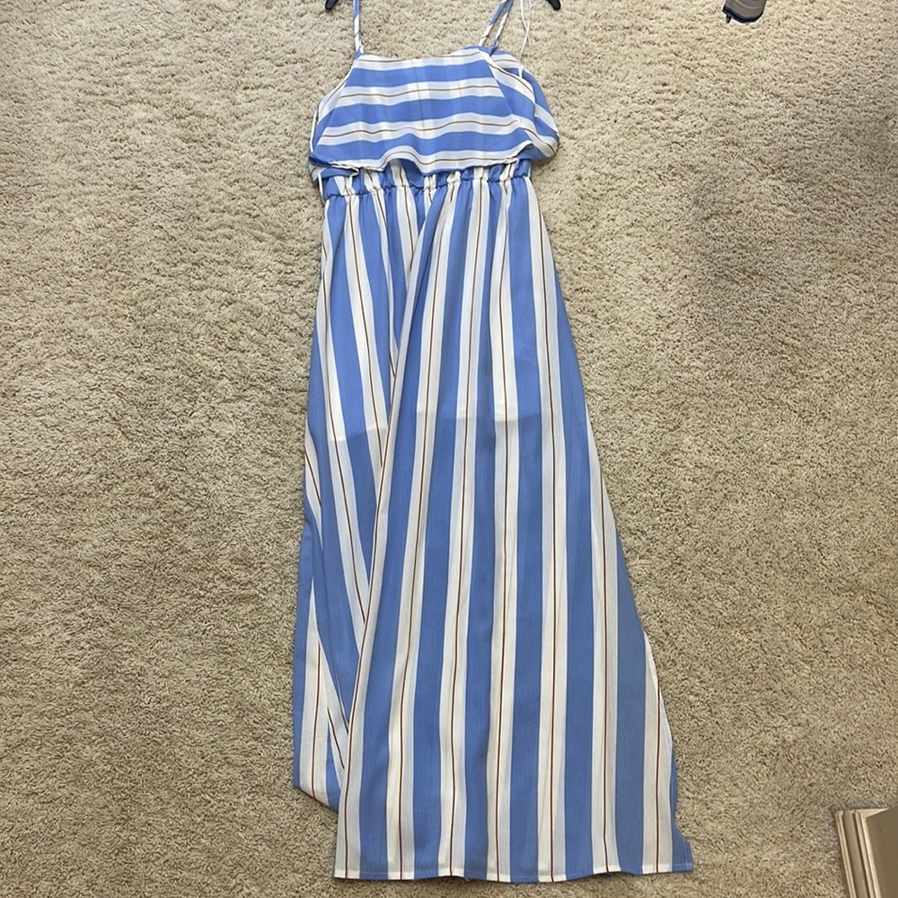 Spaghetti strap maxi striped dress